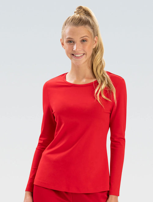 dolfin Women's Red Crew Neck Long Sleeve Rash Guard Style #5100SLD-250