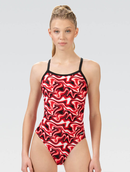 dolfin XtraSleek Women's Surge Red V-Back One Piece Swimsuit Style #0531-B12
