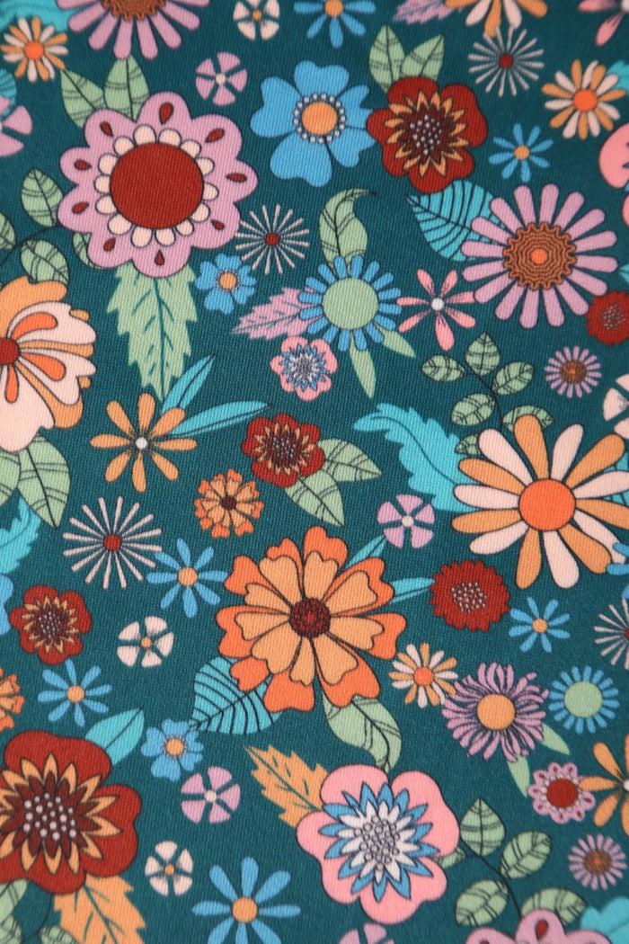 Dolly & Dotty Amanda 70s Floral Swing Dress In Peacock Blue