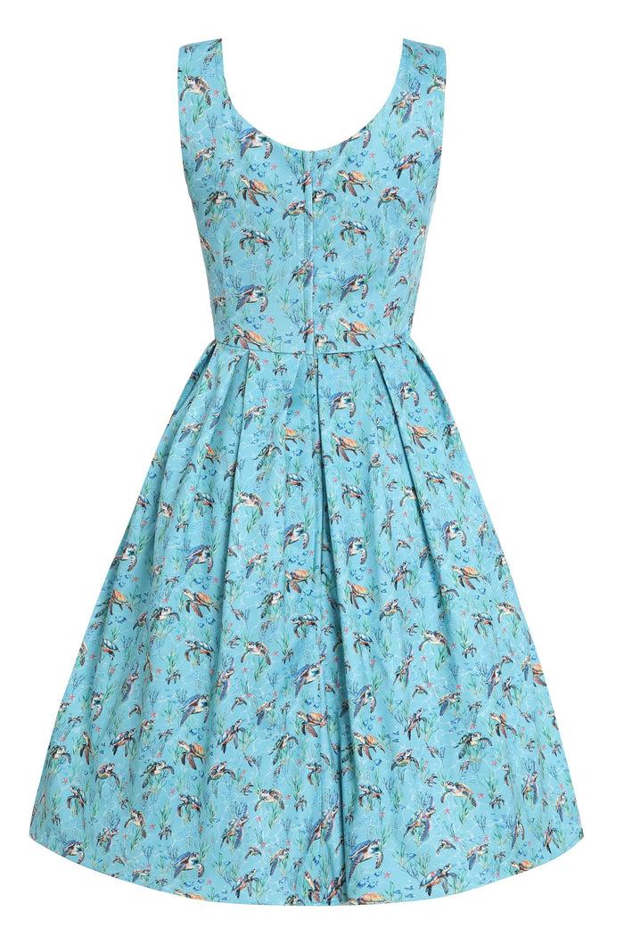 Dolly & Dotty Amanda Aquamarine Turtle Print Flared Dress