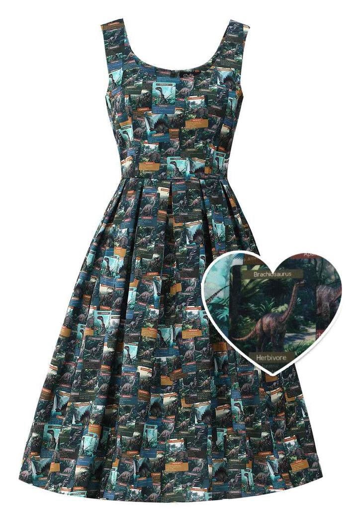 dolly & dotty Amanda Green Dinosaur Flash Card Swing Dress