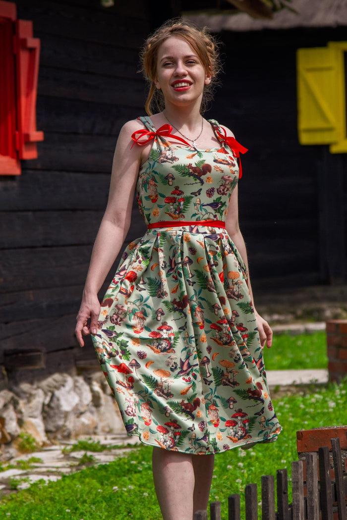Dolly & Dotty Amanda Woodland Flared Dress In Tea Green