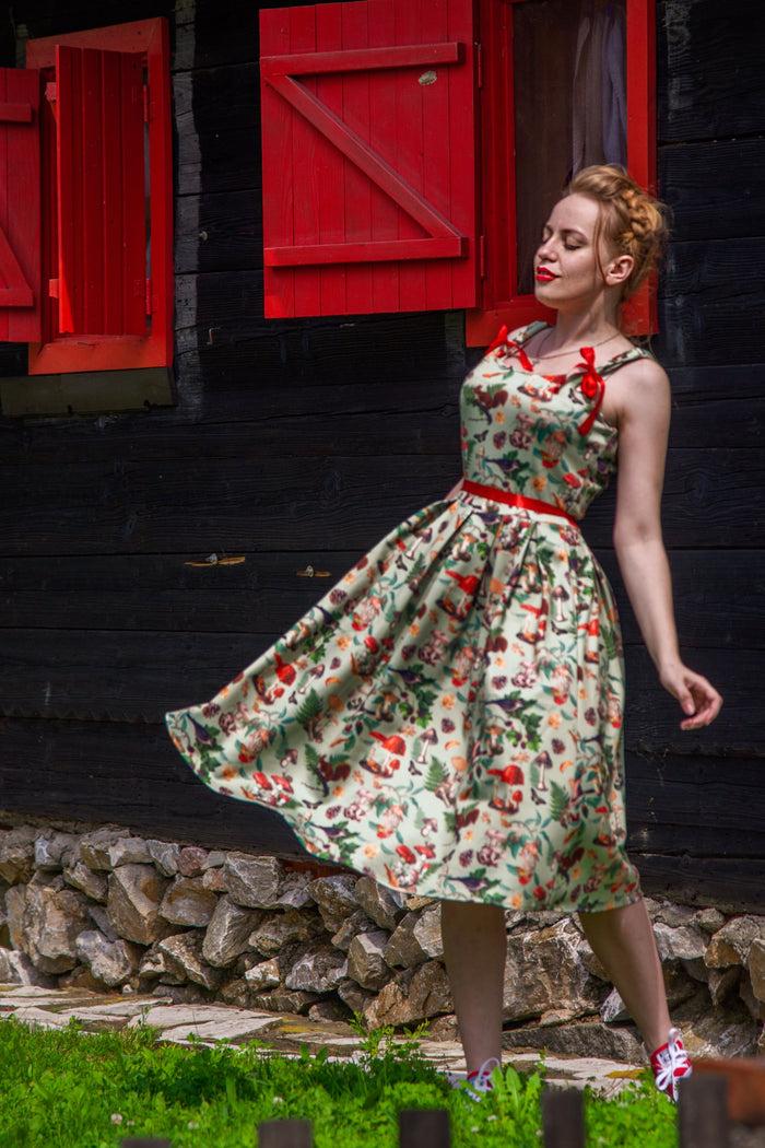 Dolly & Dotty Amanda Woodland Flared Dress In Tea Green