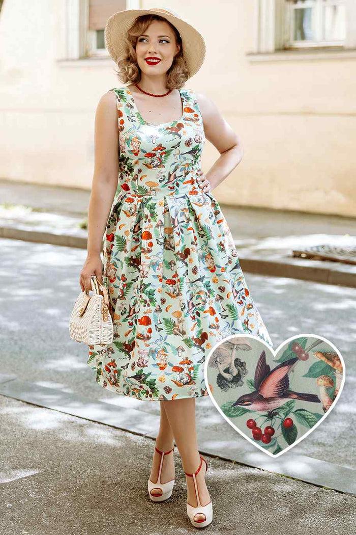 dolly & dotty Amanda Woodland Flared Dress In Tea Green