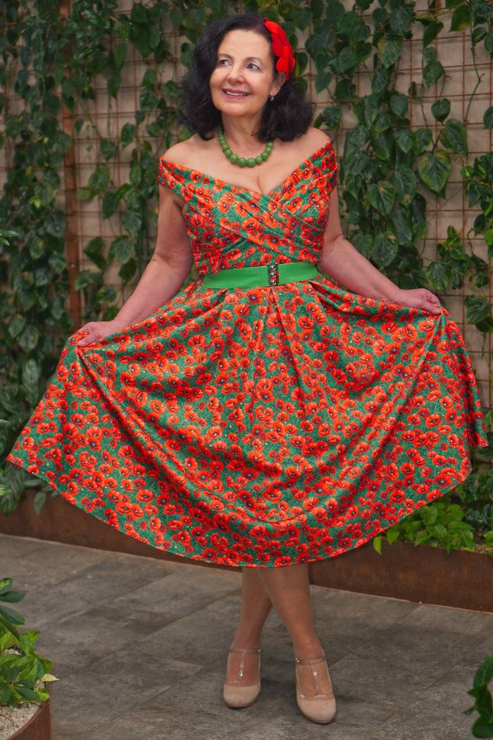 Dolly & Dotty Beverly Red Poppy Garden Off Shoulder Dress