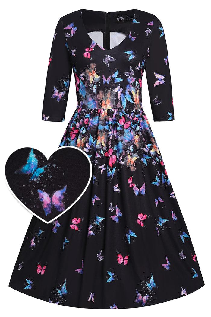 dolly & dotty Billie Black Butterfly Long Sleeved Dress