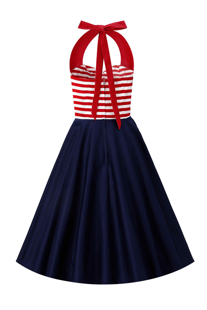 Dolly & Dotty Daisy Nautical Striped Halter Dress With Anchor Embroidery