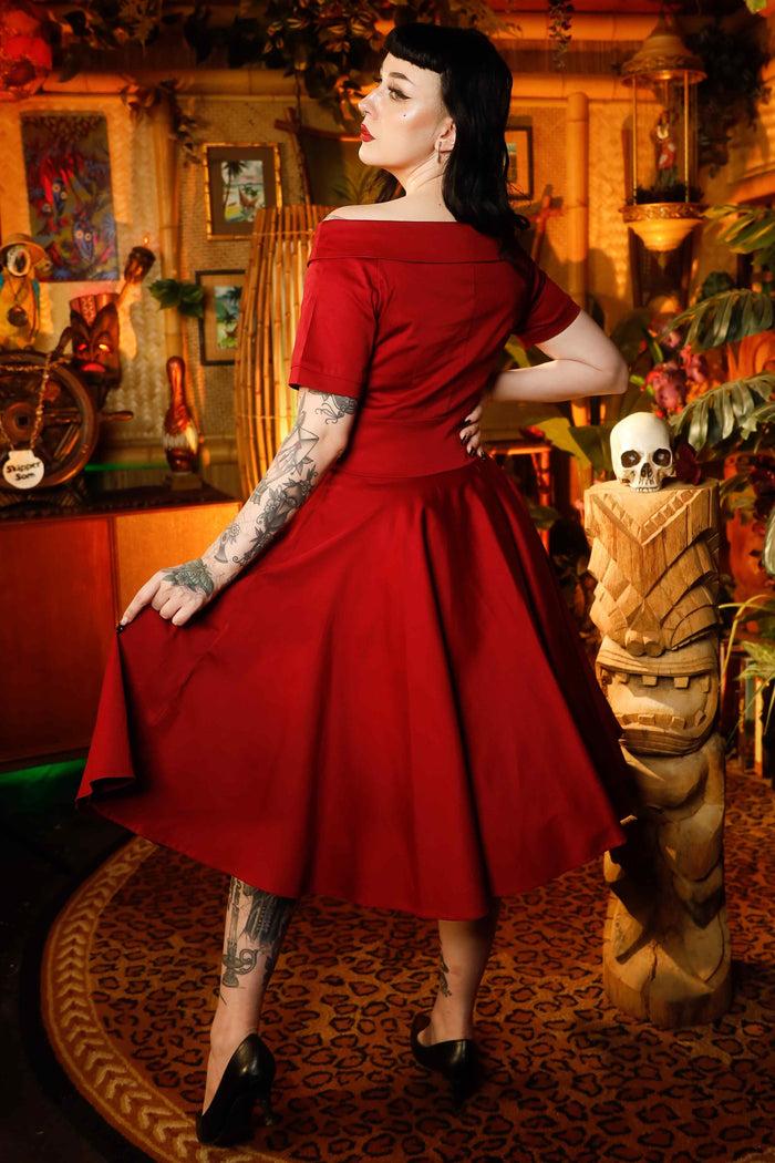 Dolly & Dotty Darlene Burgundy Roll Collar Circle Dress