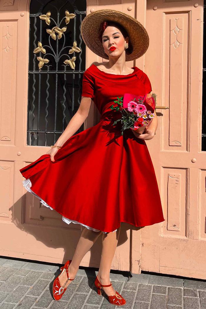 Dolly & Dotty Darlene Burgundy Roll Collar Circle Dress