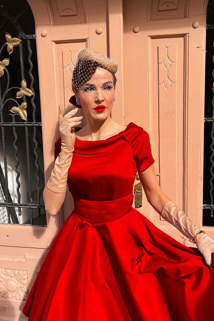 Dolly & Dotty Darlene Burgundy Roll Collar Circle Dress