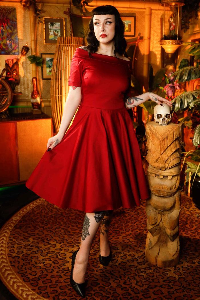 dolly & dotty Darlene Burgundy Roll Collar Circle Dress