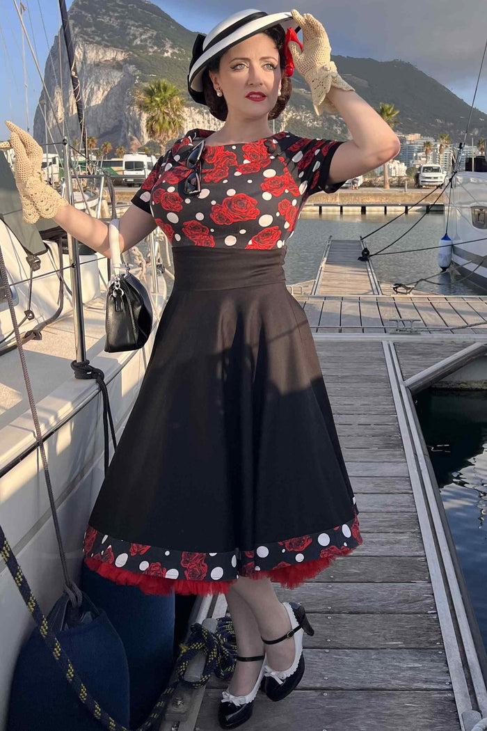 Dolly & Dotty Darlene Rockabilly Rose Polka Dot Swing Dress