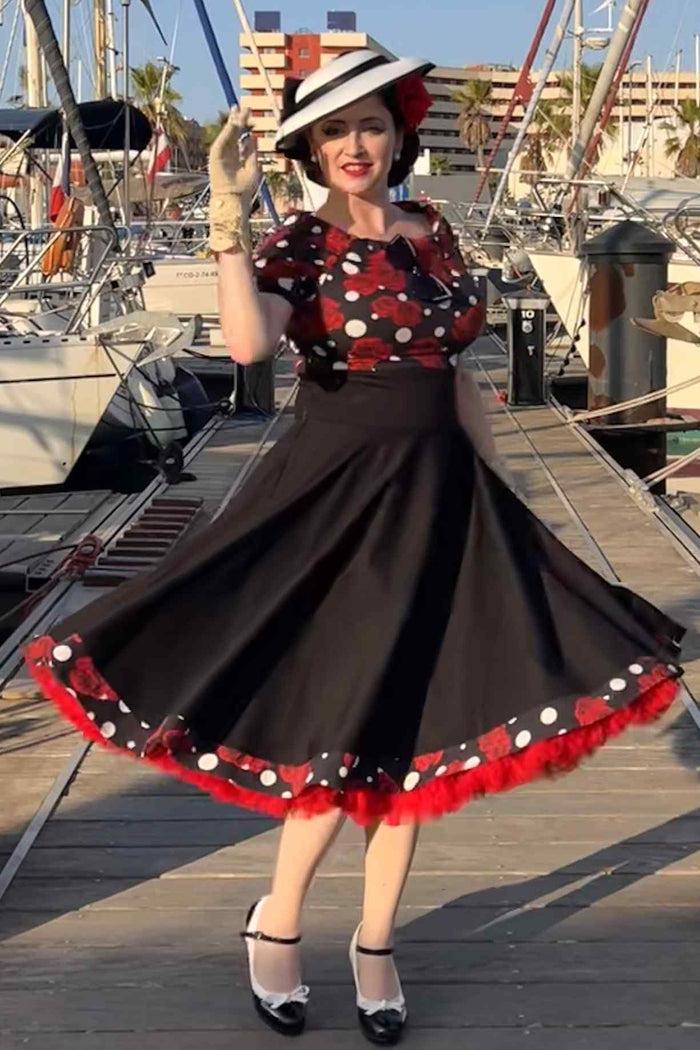 Dolly & Dotty Darlene Rockabilly Rose Polka Dot Swing Dress
