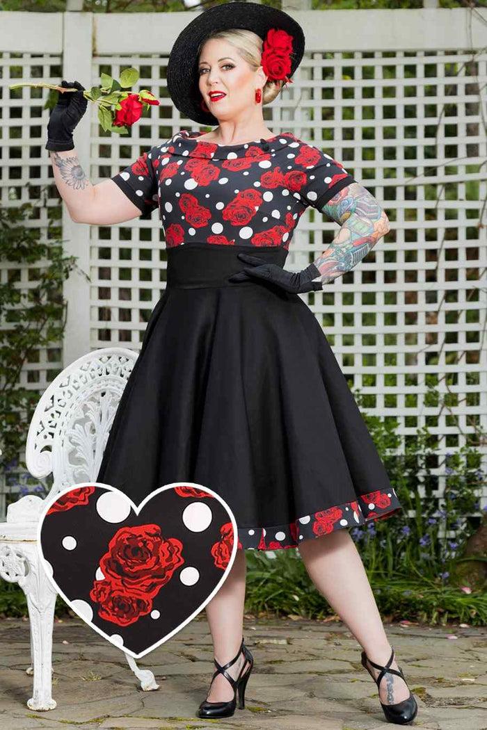 dolly & dotty Darlene Rockabilly Rose Polka Dot Swing Dress