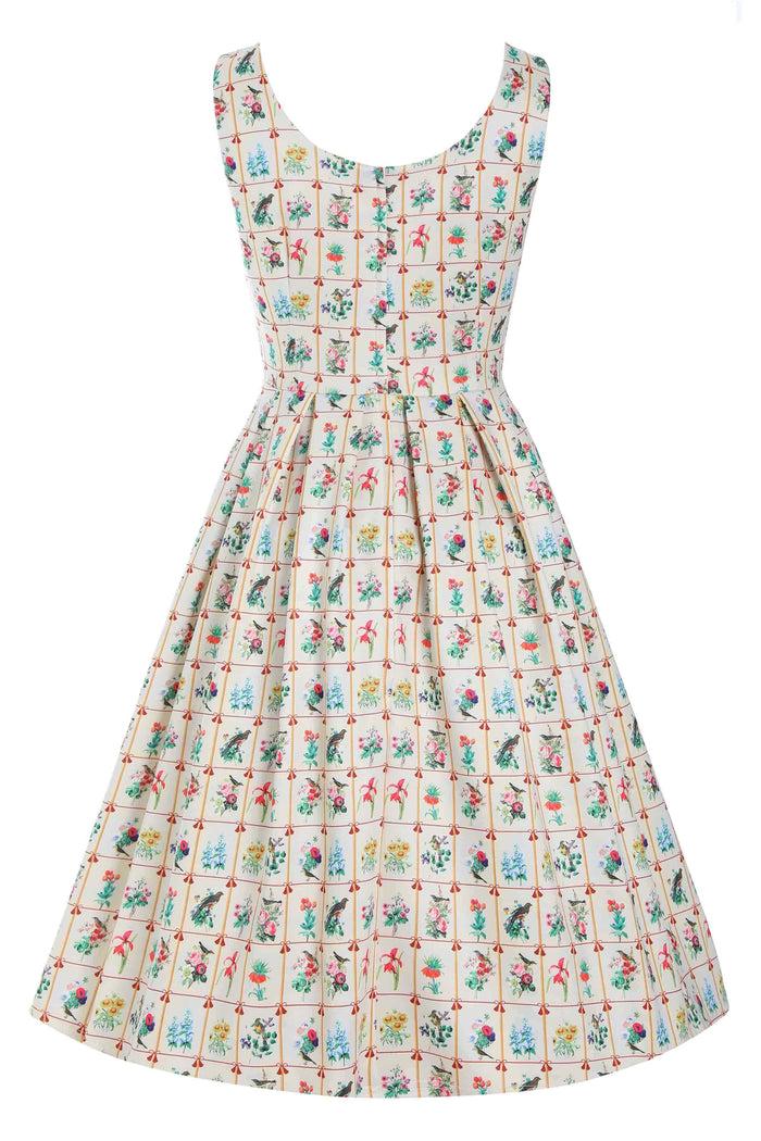 Dolly & Dotty Amanda Cream Floral & Bird Flared Dress