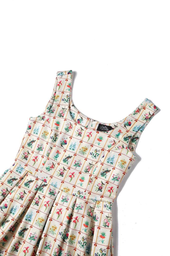 Dolly & Dotty Amanda Cream Floral & Bird Flared Dress