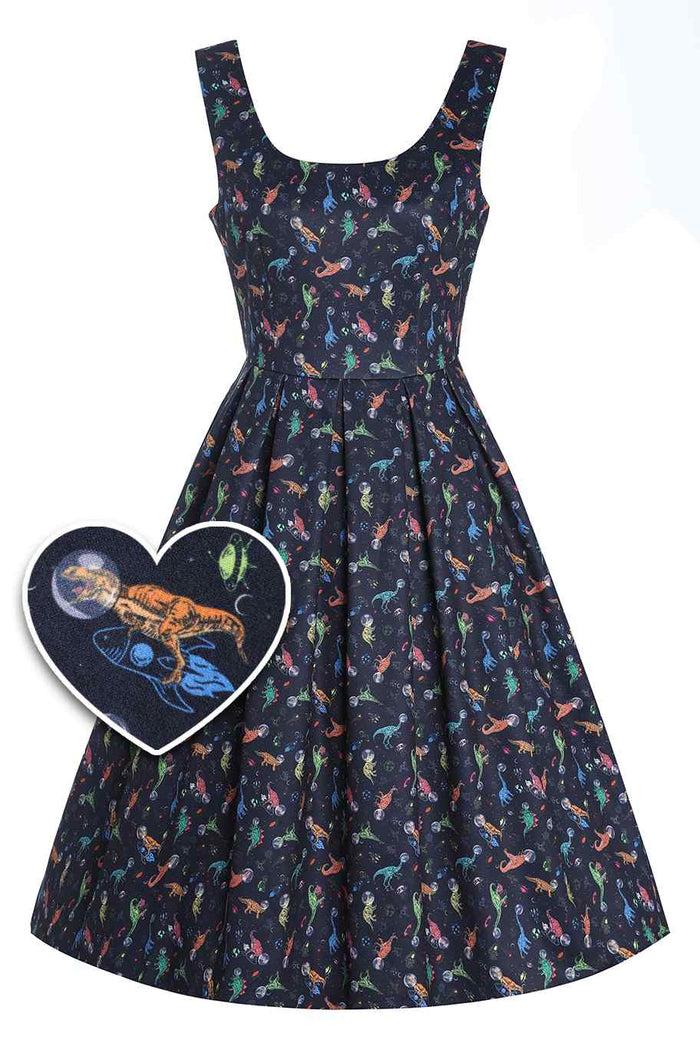 dolly & dotty Amanda Dinosaur In Space Flared Dress