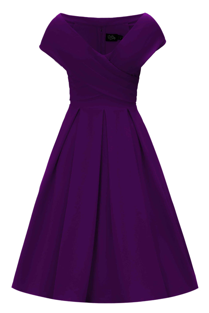 dolly & dotty Beverly Purple Off Shoulder Dress