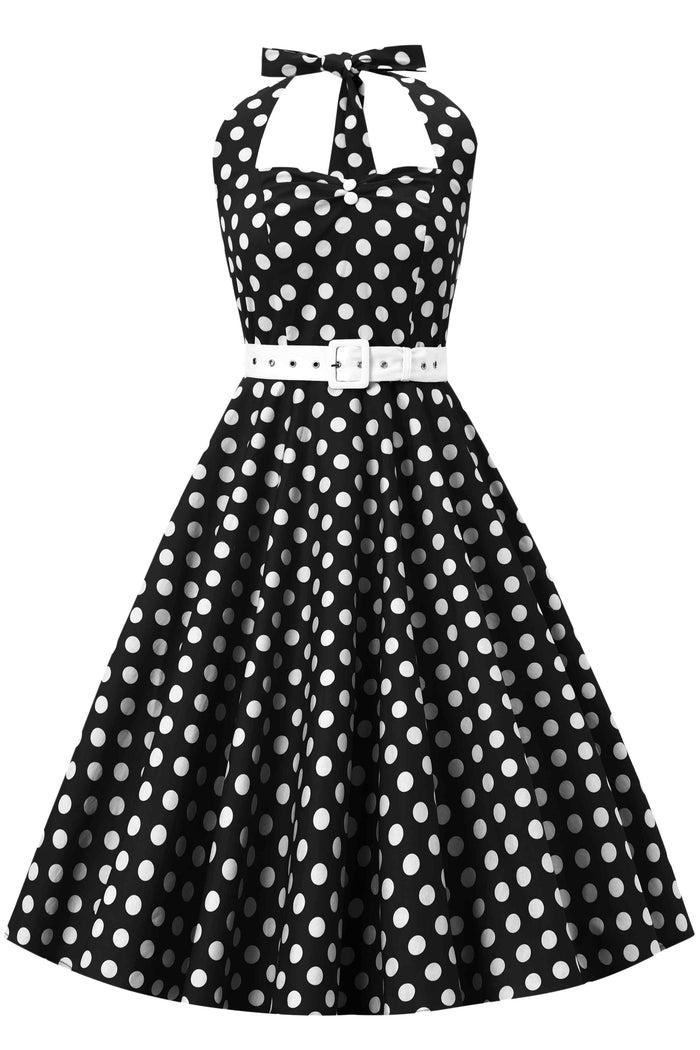 dolly & dotty Daisy Black Polka Dot Halter Dress