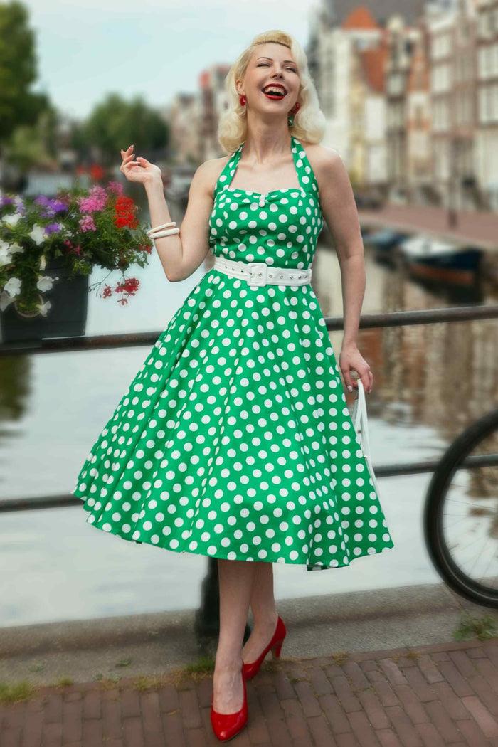 Dolly & Dotty Daisy Green Polka Dot Halter Dress