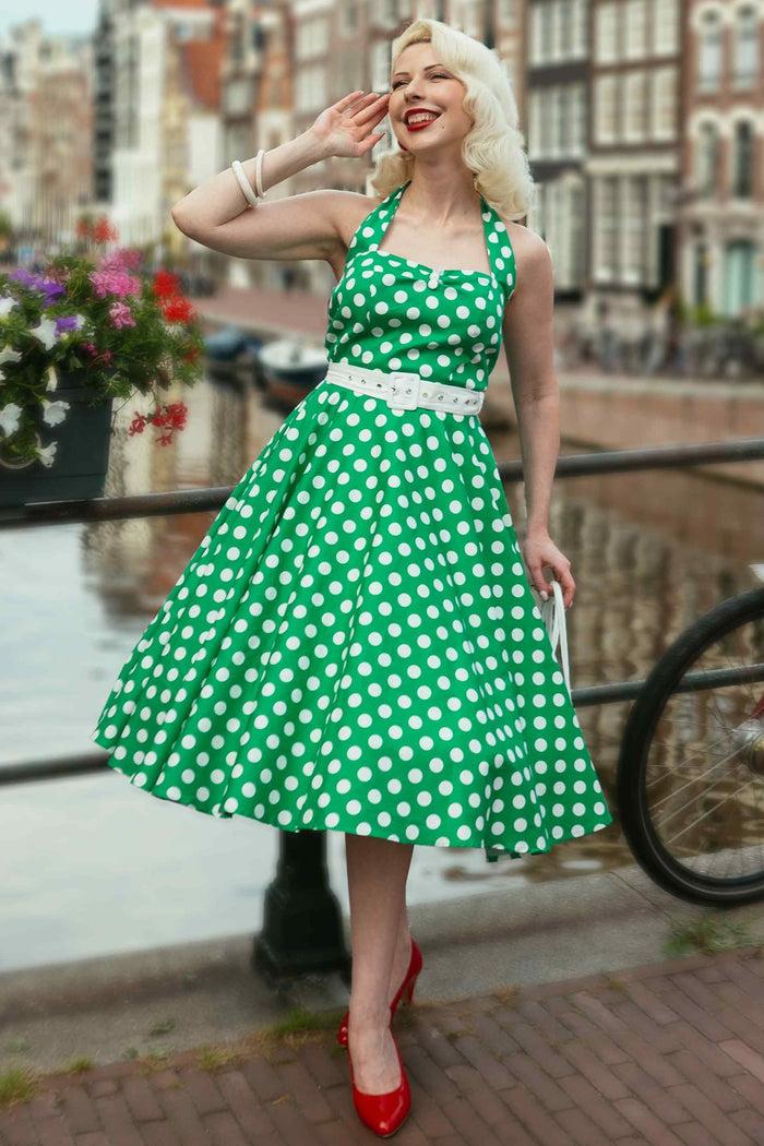 dolly & dotty Daisy Green Polka Dot Halter Dress