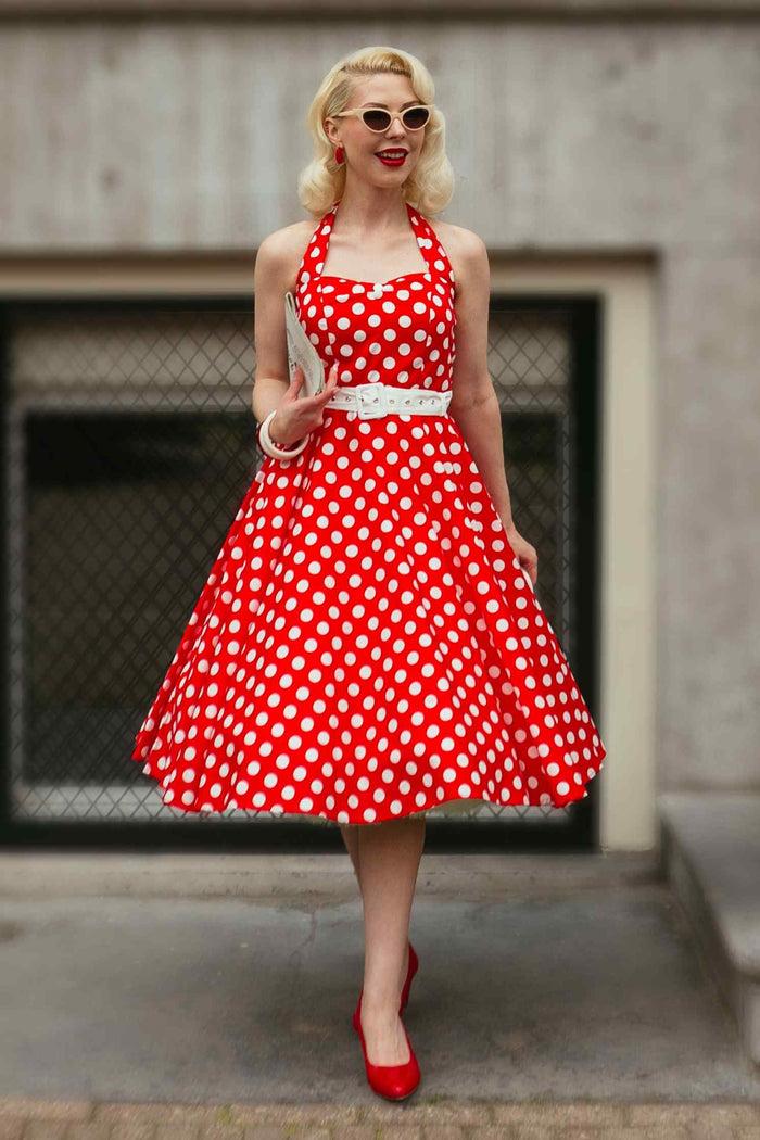 dolly & dotty Daisy Red Polka Dot Halter Dress