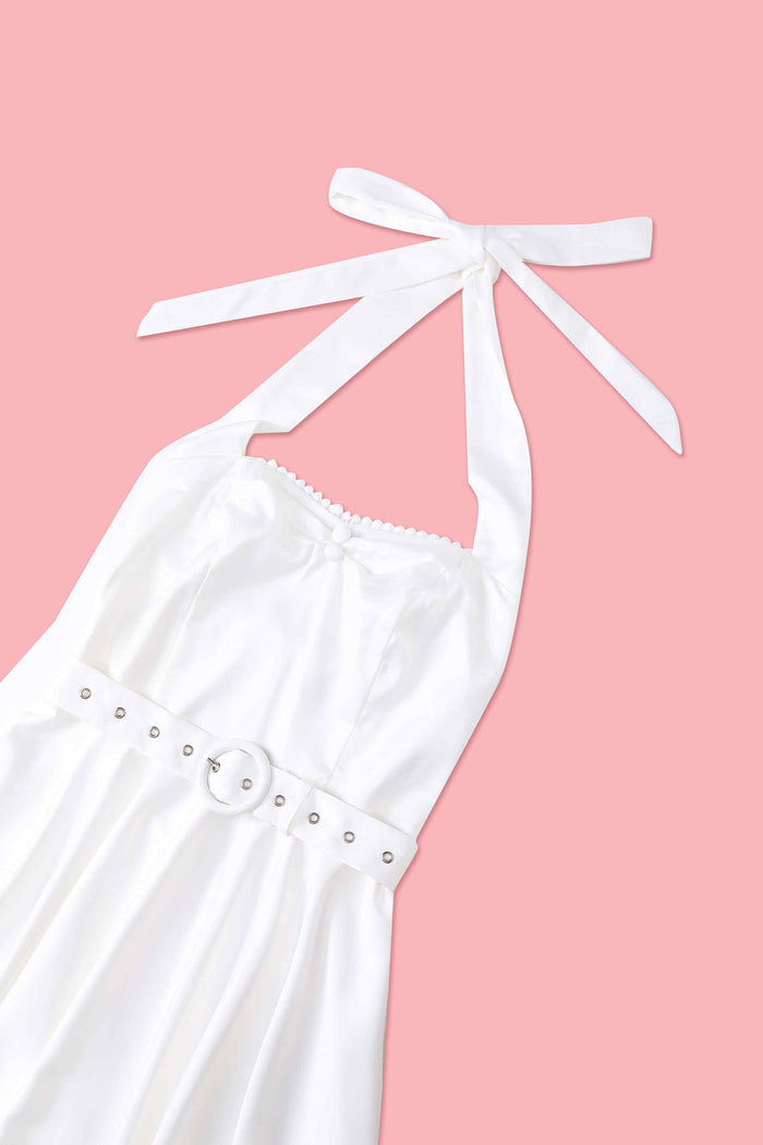 Dolly & Dotty Daisy White Satin Halter Dress