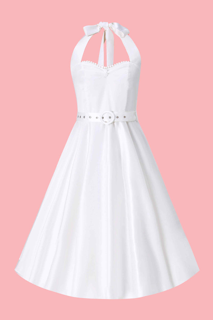 dolly & dotty Daisy White Satin Halter Dress