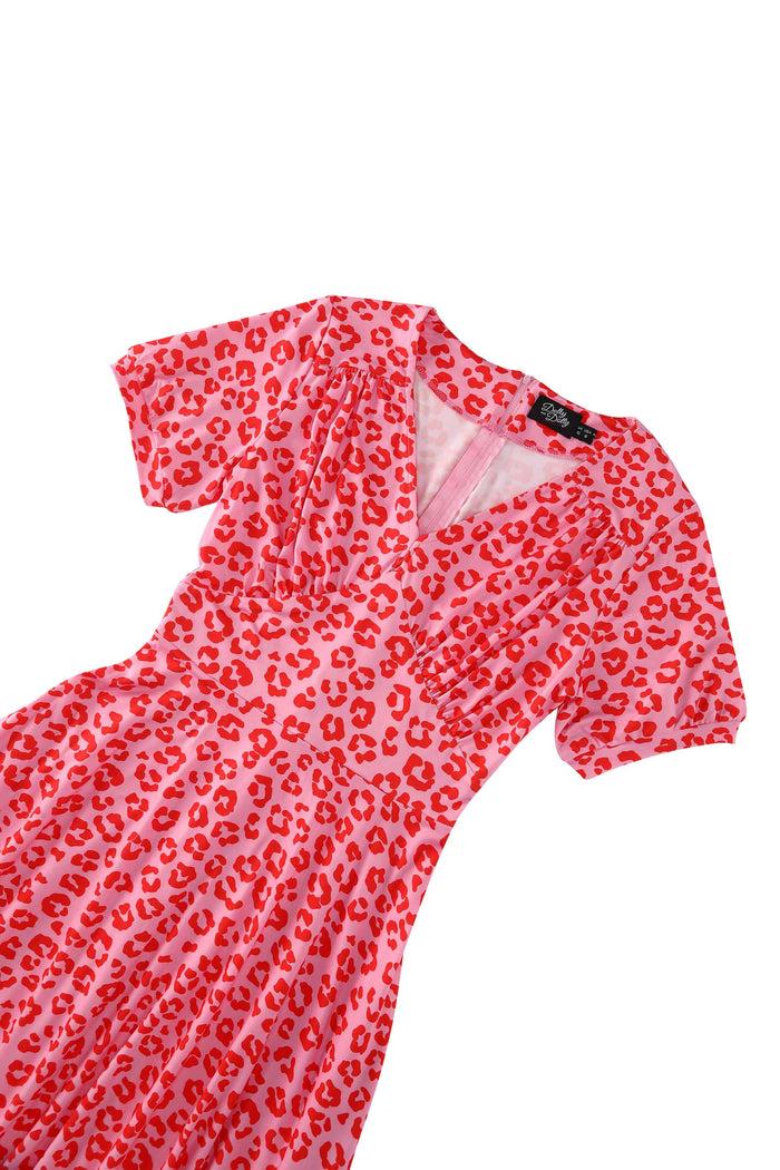 Dolly & Dotty Julia Pink Cheetah Print Midi Dress