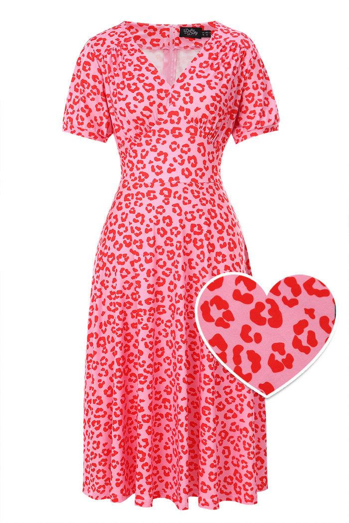 dolly & dotty Julia Pink Cheetah Print Midi Dress