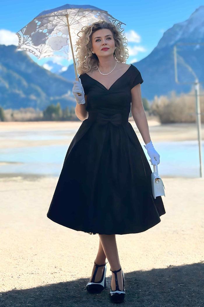 Dolly & Dotty Lily Off Shoulder Black Swing Dress