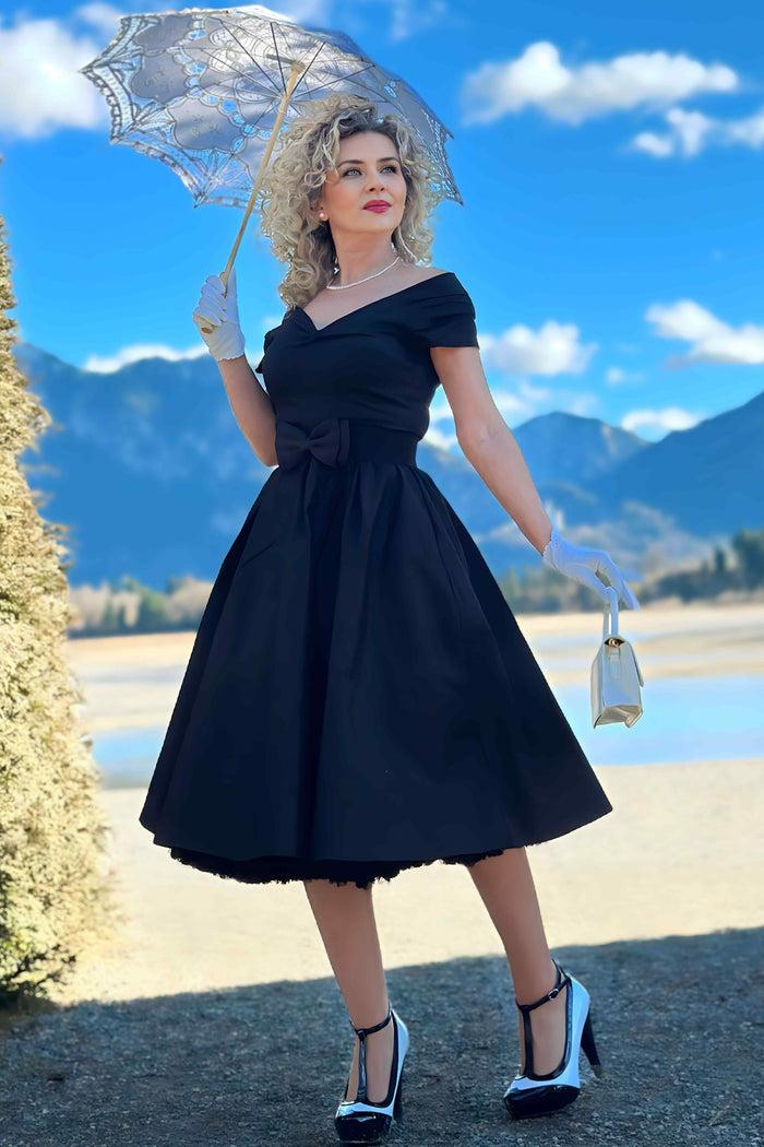 Dolly & Dotty Lily Off Shoulder Black Swing Dress