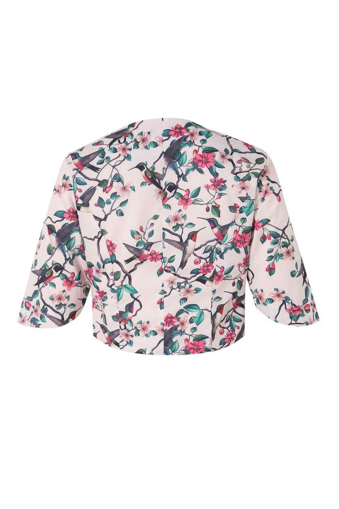 Dolly & Dotty Lisette White Bird Print Bolero Jacket