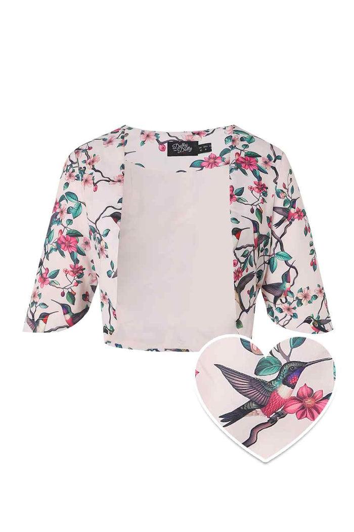 dolly & dotty Lisette White Bird Print Bolero Jacket