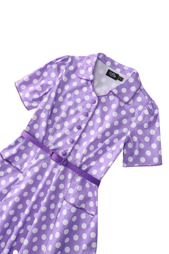 Dolly & Dotty Mabel Lilac Polka Dot Midi Shirt Dress