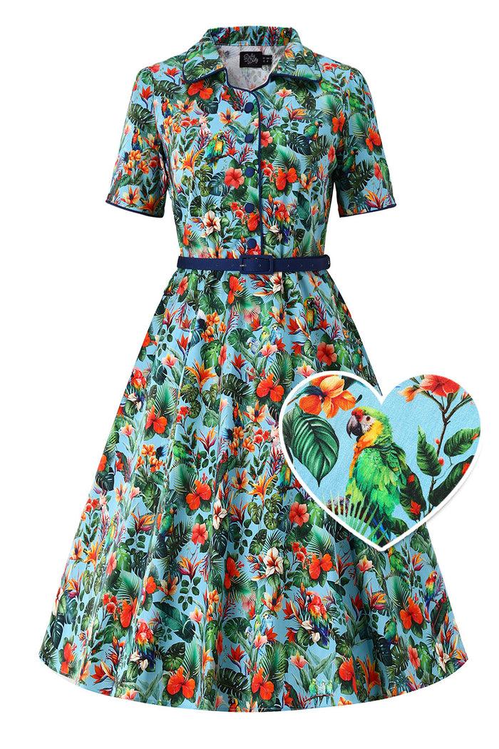 dolly & dotty Penelope Tropical Parrot Shirt Dress