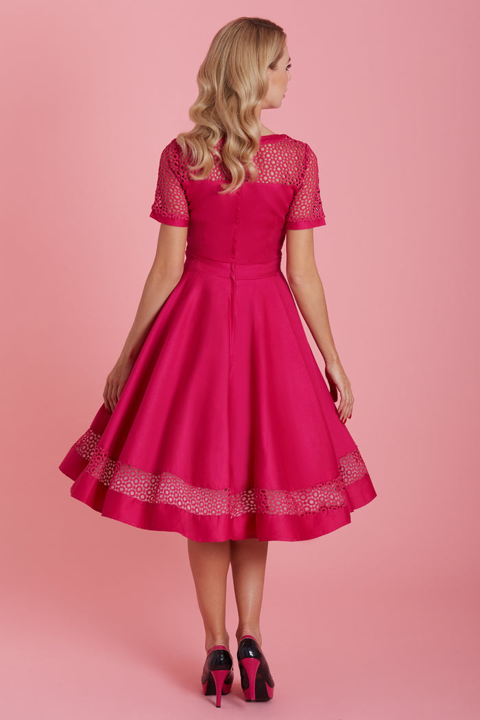 Dolly & Dotty Tess Lace Sleeved Dress In Hot Pink