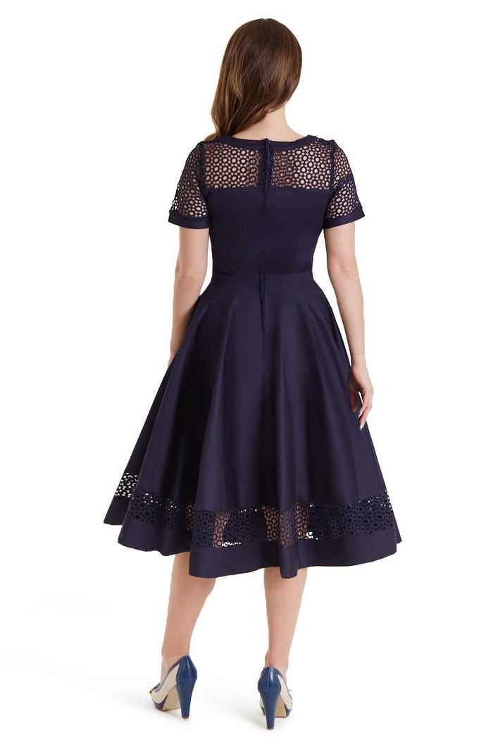 Dolly & Dotty Tess Lace Sleeved Dress In Navy Blue
