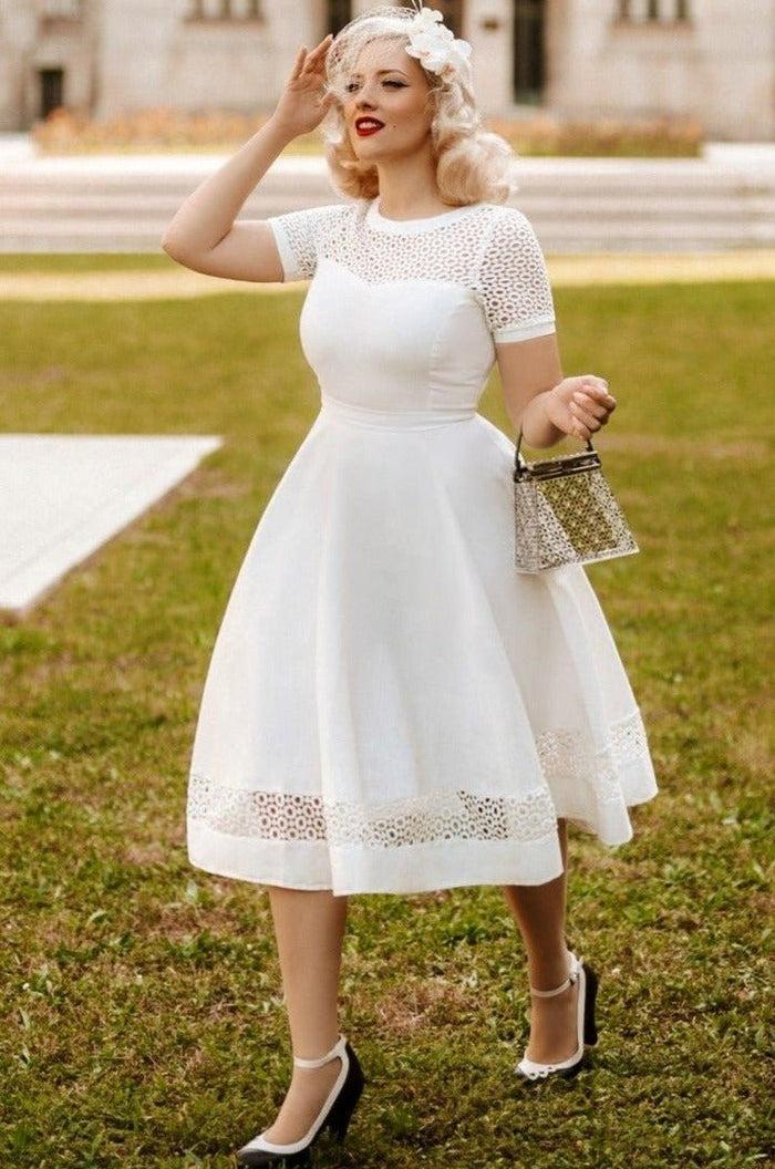 dolly & dotty Tess Lace Sleeved Dress in White