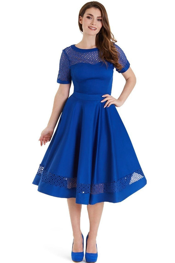 Dolly & Dotty Tess Royal Blue Lace Sleeved Dress
