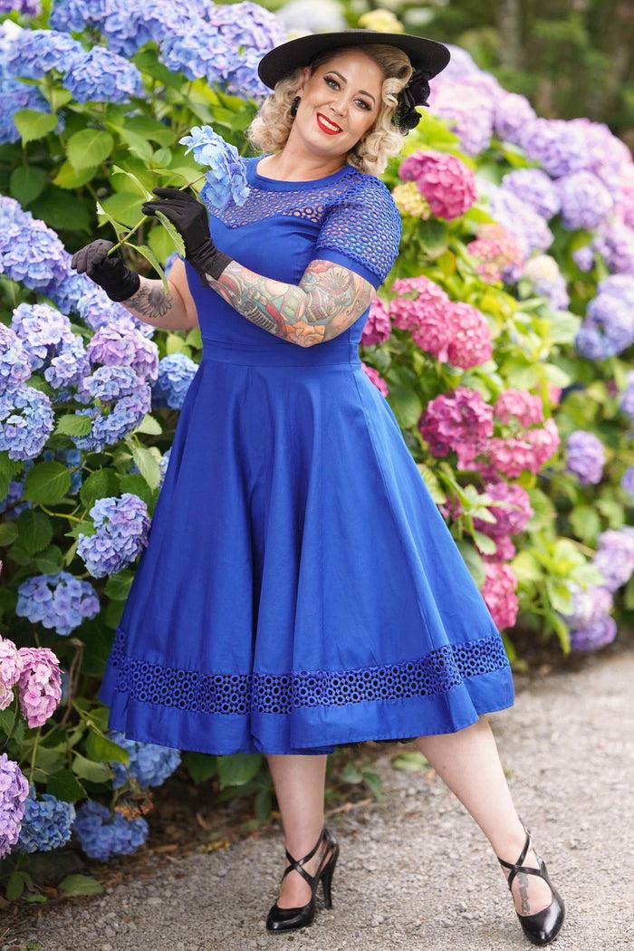 dolly & dotty Tess Royal Blue Lace Sleeved Dress