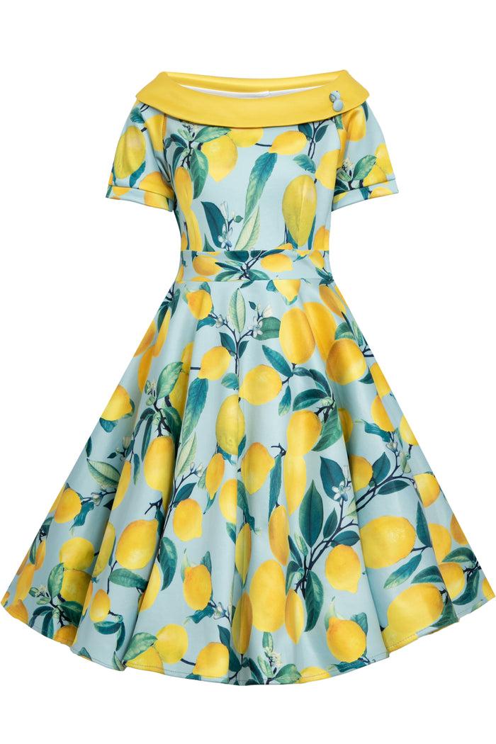 Dolly & Dotty Girls Darlene Flared Dress In Blue Lemon