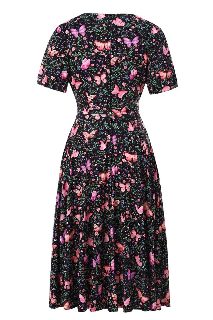 Dolly & Dotty Julia Butterfly Garden Midi Dress In Black