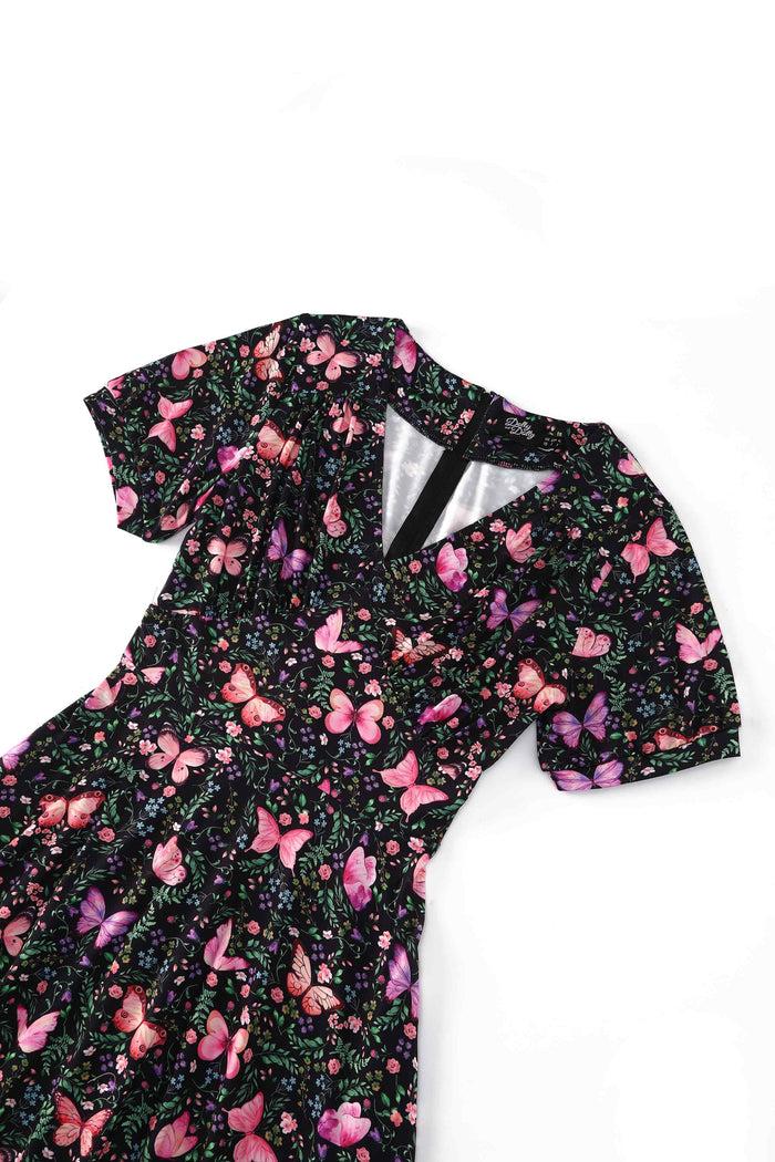 Dolly & Dotty Julia Butterfly Garden Midi Dress In Black