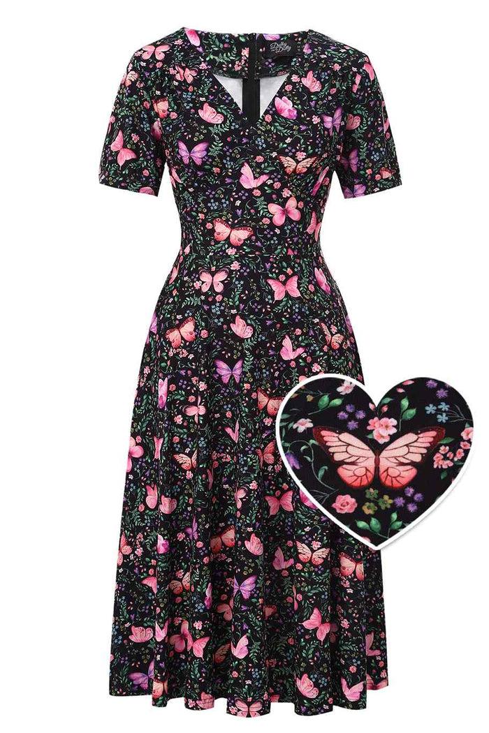 dolly & dotty Julia Butterfly Garden Midi Dress In Black