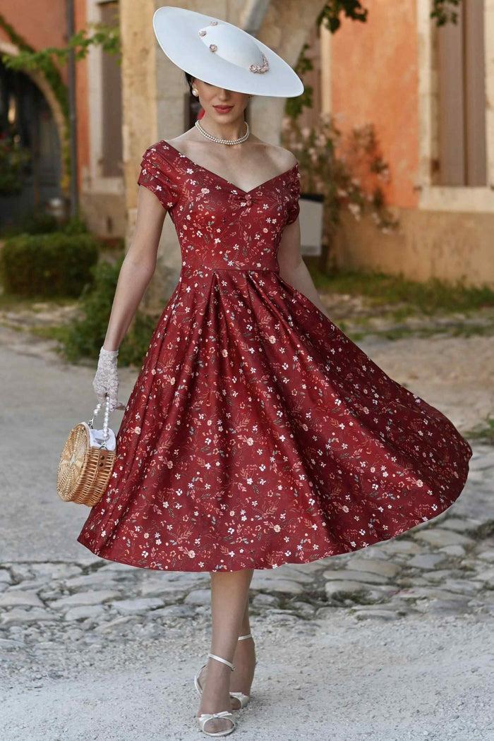 Dolly & Dotty Lily Ditsy Floral Off Shoulder Dress In Red