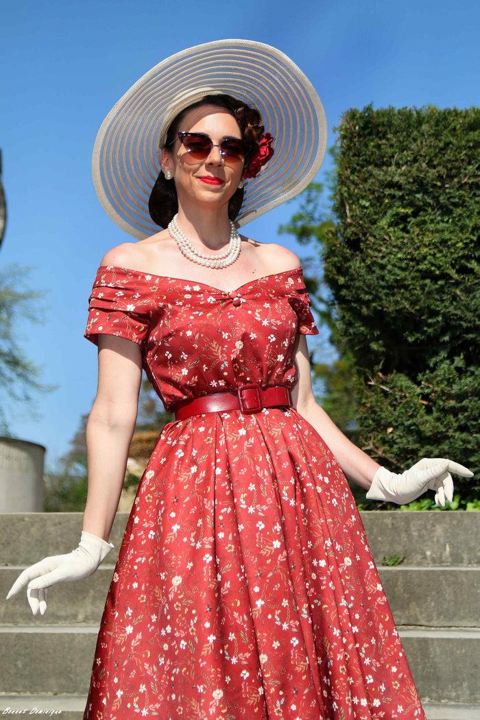 Dolly & Dotty Lily Ditsy Floral Off Shoulder Dress In Red
