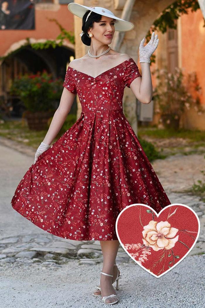 dolly & dotty Lily Ditsy Floral Off Shoulder Dress In Red