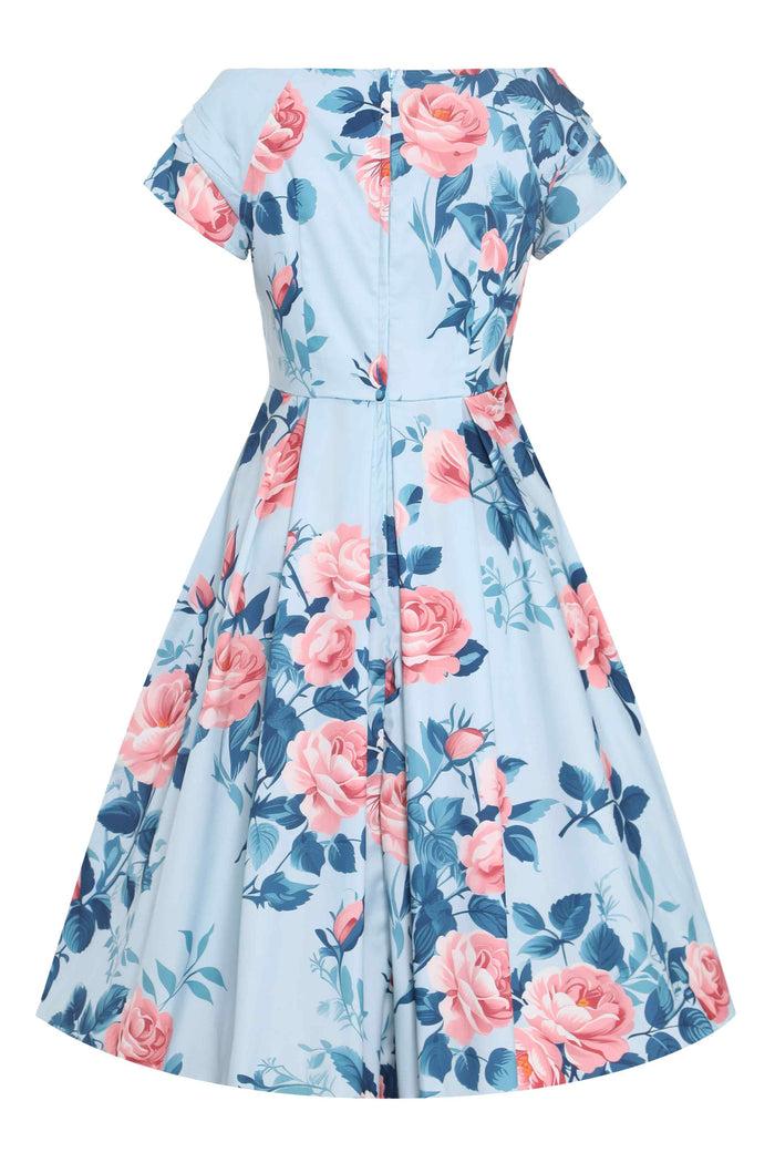 Dolly & Dotty Lily Summer Rose Off Shoulder Dress In Light Blue