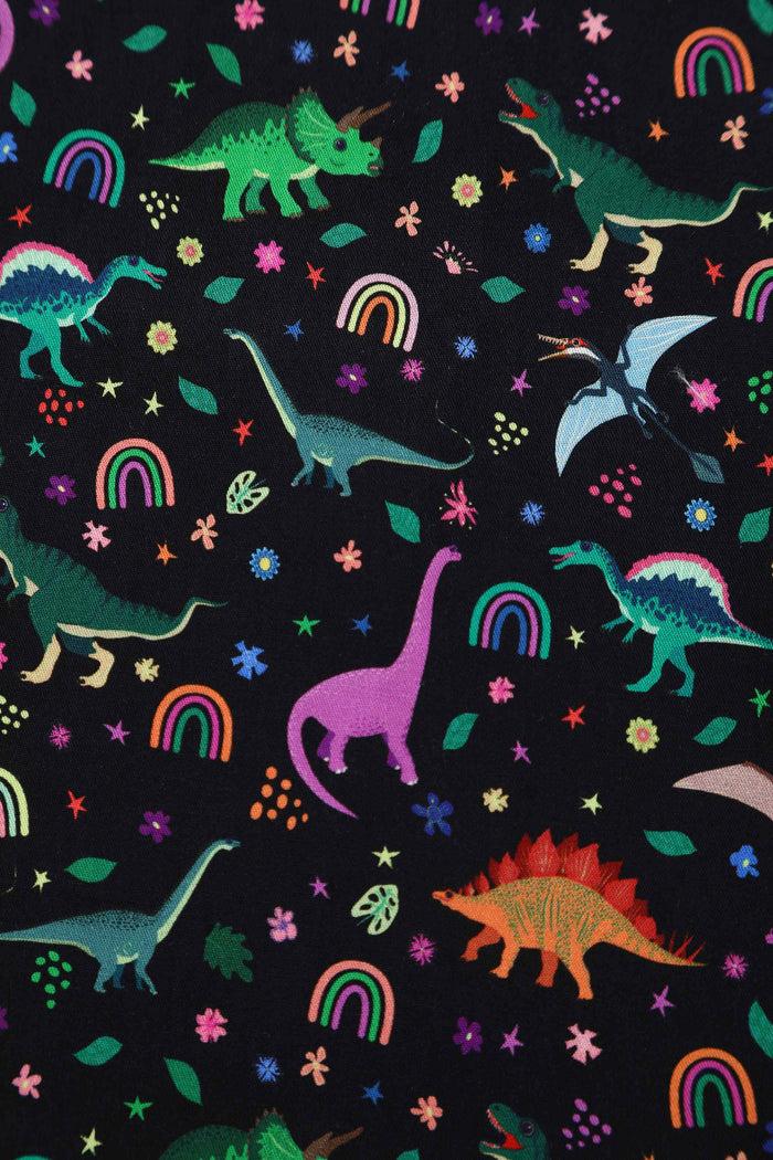Dolly & Dotty Mabel Dinosaur & Rainbow Midi Shirt Dress In Black